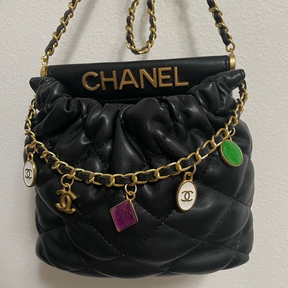 CC Black Quilted Bag with Gold and Purple Accents - Picture 1 of 11